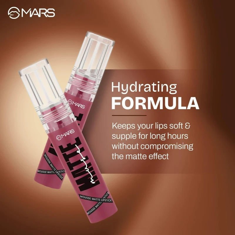 MARS Matte Muse Mousse Lipstick (3ml) (13-POWER DIVA) with Doe-Foot Applicator | Highly Pigmented | Smooth Texture | Hydrating Formula | Blurry Lips Effect thumbnail 5